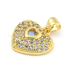Heart Rack Plating Brass Micro Pave Cubic Zirconia Charms&nbsp;KK-Z053-17G-01
