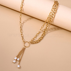 Alloy Cable Chain with Plastic Pearl Oval Bead Tassel Waist Belly Chains for Women&nbsp;FS-WG1E790-01