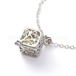 Luminous Alloy Locket Cube Pendant Necklaces&nbsp;NJEW-F284-04A