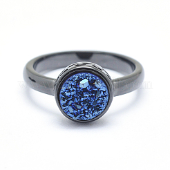 Electroplate Natural Druzy Agate Crystal Finger Rings&nbsp;RJEW-I054-02B-RS