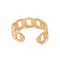 Ion Plating(IP) 304 Stainless Steel Curb Chains Shape Open Cuff Ring&nbsp;RJEW-H107-11G