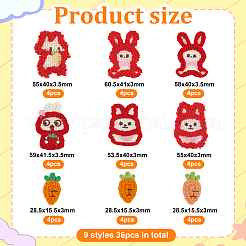 36Pcs 9 Styles Easter Rabbit & Carrot Yarn Knitted Appliques&nbsp;PATC-FG0001-76