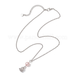 Alloy Rose Flower and Round Shell Pearl Pendant 304 Stainless Steel Cable Chain Necklaces for Women&nbsp;NJEW-JN05759-01