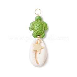 12Pcs 12 Styles Natural Cowrie Shell & Dyed Synthetic Turquoise Turtle Copper Wire Wrapped Pendants&nbsp;PALLOY-JF04035