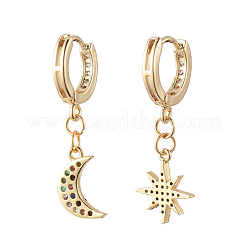 Star and Moon Asymmetrical Dangle Hoop Earrings&nbsp;EJEW-JE04031-01