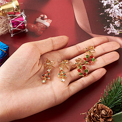 2 Pairs 2 Styles Bowknot with Wreath & Christmas Tree Alloy GLass Dangle Stud Earrings&nbsp;EJEW-TA00699
