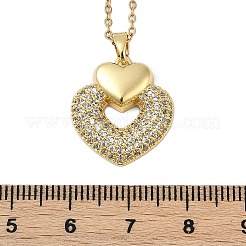 Brass Micro Pave Clear Cubic Zirconia Heart Pendant Necklaces&nbsp;NJEW-K280-07G