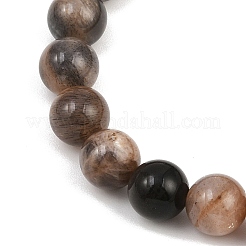 Natural Black Moonstone Round Beads Stretch Bracelets for Men Women&nbsp;BJEW-JB12396