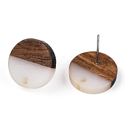 Opaque Resin & Walnut Wood Flat Round Stud Earrings&nbsp;EJEW-TAC0021-17A-02