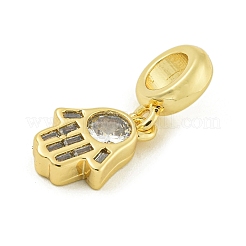 Rack Plating Brass Micro Pave Clear Cubic Zirconia European Dangle Pendants&nbsp;KK-Z067-28G