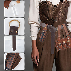 1 Bag Medieval PU Leather Waist Bags with 3Pcs Glass Cork Potion Bottles&nbsp;AJEW-DR0002-79A