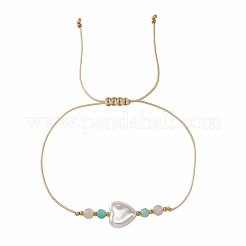 Summer Heart-shaped Faux Pearl Adjustable Braided Bead Bracelets for Daily Wear&nbsp;KQ0143