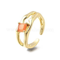 Square Brass Cat Eye Cuff Rings&nbsp;RJEW-G344-01G-04