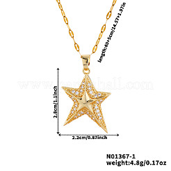 Elegant Brass Micro Pave Clear Cubic Zirconia Star Pendant Necklaces&nbsp;EY0411-1