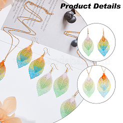 2 Sets 2 Colors Filigree Leaf Pendant Neclace & Dangle Earrings&nbsp;SJEW-FI0001-03