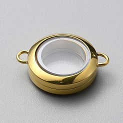 Flat Round 304 Stainless Steel Floating Lockets Connector Charms&nbsp;FIND-WH0032-57G-01
