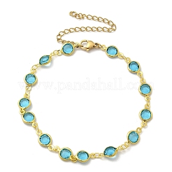 304 Stainless Steel Flat Round Acrylic Rhinestone Cup Chain Anklets for Women&nbsp;AJEW-B031-02G-03