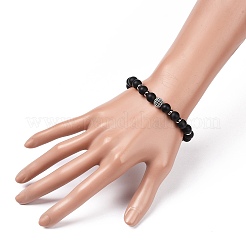 3Pcs Natural Dyed & Heated Black Agate and Coconut Beads Stretch Bracelets Set&nbsp;BJEW-JB08935