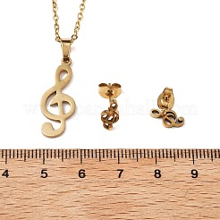 Musical Note 201 Stainless Steel Pendant Necklaces & Stud Earrings Sets for Women&nbsp;SJEW-Q025-03G