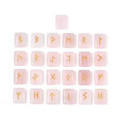 25Pcs Rectangle Natural Rose Quartz Rune Stones with Elder Futhark Alphabet Engraved&nbsp;G-T142-37