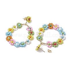 Woven Flower Glass Seed Beads Dangle Earrings&nbsp;EJEW-JE05816