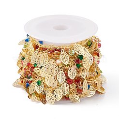 Handmade Cubic Zirconia Cone & Brass Leaf Charms Chain&nbsp;CHC-E025-48G
