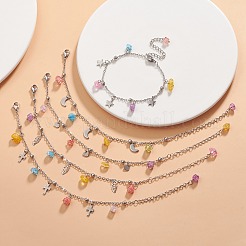 Synthetic Crackle Quartz Chips & 304 Stainless Steel Charm Bracelet for Women&nbsp;BJEW-JB09331