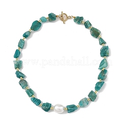 Raw Rough Natural Amazonite Nuggets & Oval Shell Pearl Beaded Necklaces for Women&nbsp;NJEW-JN06486