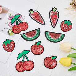 30Pcs 5 Styles Fruit Theme Felt Fabric with Glitter Sequins Iron on/Sew On Patches&nbsp;PATC-FH0001-14