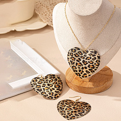 Heart Leopard Print Alloy Dangle Earrings & Pendant Necklaces Sets for Women&nbsp;FS-WG4B7EF-01