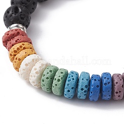 Dyed Natural Lava Rock & Pearl Beaded Strtch Bracelet&nbsp;BJEW-JB10053-01