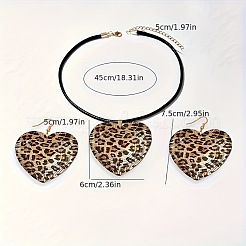 Heart Leopard Print Alloy Dangle Earrings & Pendant Necklaces Sets for Women&nbsp;FS-WG82190-01