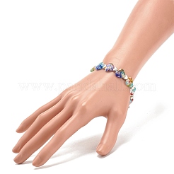 Handmade Millefiori Lampwork & Alloy Heart Beaded Stretch Bracelet&nbsp;BJEW-JB08042-03