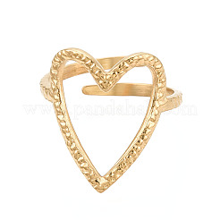 Ion Plating(IP) 304 Stainless Steel Heart Cuff Ring&nbsp;RJEW-N038-123LG
