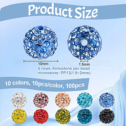 100Pcs 10 Colors Polymer Clay Pave Rhinestone Beads&nbsp;RB-OC0001-07