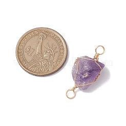 Raw Rough Natural Amethyst Copper Wire Wrapped Nuggets Connector Charms&nbsp;PALLOY-JF02789