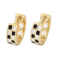 Tartan Pattern Enamel Chunky Hinged Huggie Hoop Earrings for Women&nbsp;EJEW-P196-22G-01