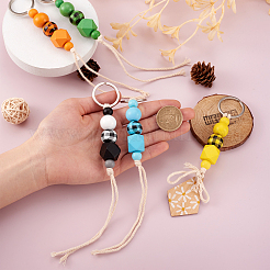 6Pcs 6 Colors Schima Wood & Cotton Cord Keychain&nbsp;KEYC-KS0001-03