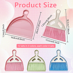 12 Bags 3 Colors Plastic & Nylon Mini Broom Brush and Dustpan Set&nbsp;AJEW-GO0004-69