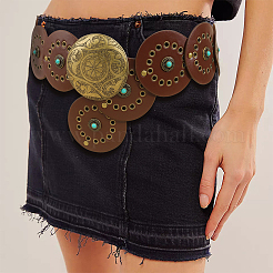 Western Retro PU Leather & Resin Imitation Gemstone Disc Chain Belts with Alloy Buckles&nbsp;AJEW-WH20064-21