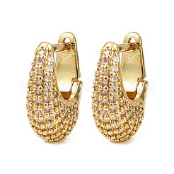 Oval Brass Micro Pave Clear Cubic Zirconia Hoop Earrings&nbsp;EJEW-S277-10G-A
