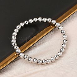 Brass Round Beaded Stretch Bracelets for Men Women&nbsp;BJEW-B148-05D-P