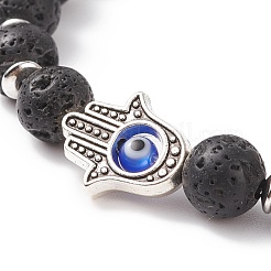 Natural & Synthetic Mixed Gemstone Stretch Bracelet with Alloy Hamsa Hand&nbsp;BJEW-TA00153