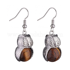 Natural Tiger Eye Owl Dangle Earrings&nbsp;EJEW-A092-08P-12