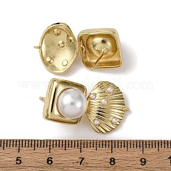 Brass Square with Shell Shape Dangle Stud Earrings&nbsp;EJEW-H165-01B-G