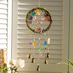 7 Chakra Natural & Synthetic Mixed Stone Chips Tree of Life Suncatchers&nbsp;HJEW-F027-04