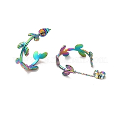Ion Plating(IP) 304 Stainless Steel Leaf Wrap Stud Earrings&nbsp;EJEW-P202-01MC