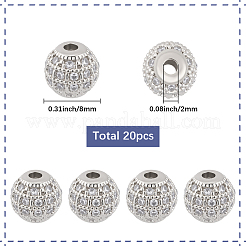 20Pcs Round Brass Micro Pave Cubic Zirconia Beads&nbsp;ZIRC-SC0001-37B