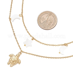 304 Stainless Steel Sea Turtle & Natural Freshwater Shell Star Pendant Double Layer Necklaces for Women&nbsp;NJEW-JN05400