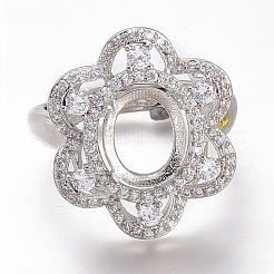 Adjustable Brass Micro Pave Clear Cubic Zirconia Finger Ring Components&nbsp;ZIRC-I049-12